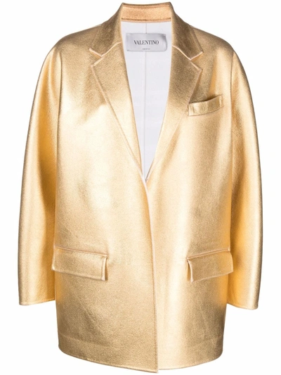 Valentino Oversized Metallic Coated Wool And Cashmere-blend Blazer In Gold
