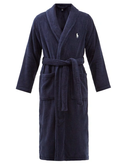 Polo Ralph Lauren Embroidered-logo Tie-fastening Dressing Gown In Blue