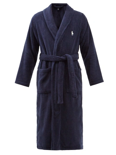 Polo Ralph Lauren Embroidered-logo Tie-fastening Robe In Blue