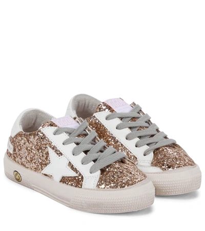 Golden Goose Teen Gold Glittered Super-star Trainers With White Star