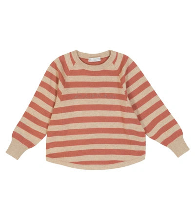 Brunello Cucinelli Babies' Striped Wool-blend Sweater In Beige