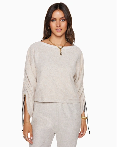 Ramy Brook Posie Ruched Sleeve Cotton Knit Top In Natural