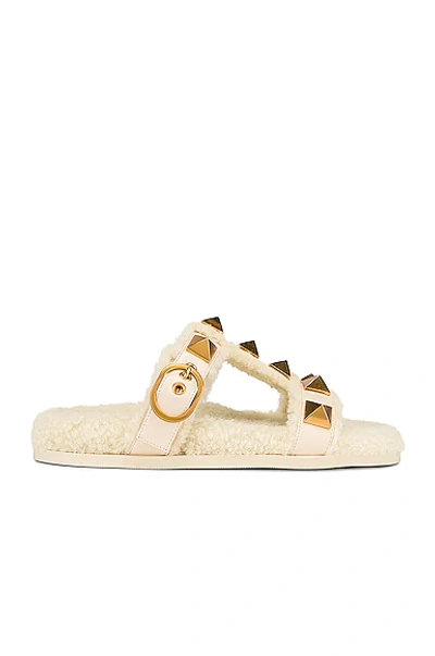 Valentino Garavani Roman Stud Slides In Light Ivory & Bianco Naturale