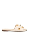Valentino Rockstud Leather Slides In Light Ivory