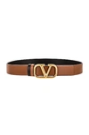 Valentino Signature Vlogo Reversible Slim Belt In Selleria & Nero