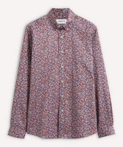 Liberty Ragged Robin Cotton Twill Casual Button-down Shirt In Red