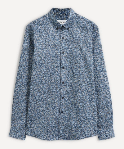 Liberty Ragged Robin Cotton Twill Casual Button-down Shirt In Navy