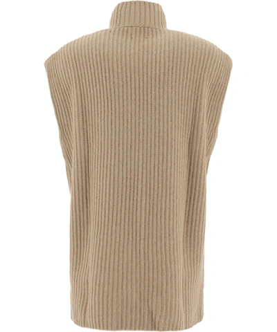 Ganni Rib-knit Cap-sleeve Sweater In Brazilian Sand