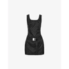 Misbhv Nylon Jacquard Mini Dress Black Nylon Short Dress With Monogram Motif In Black