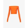 Acne Studios Womens Mandarin Orange Elfrida Off-the-shoulder Stretch-woven Top S