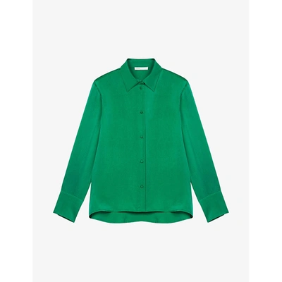 Maje Womens Green Cecily Silk Shirt 8 In Green