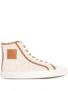 Loewe Leather-trimmed Jacquard High-top Sneakers In Beige