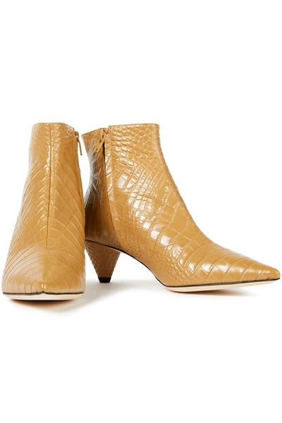 Joseph Croc-effect Leather Ankle Boots In Mustard