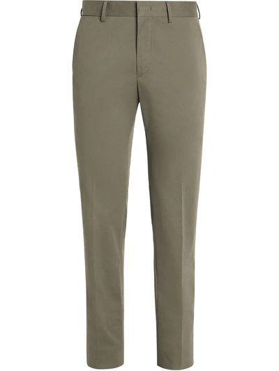 Ermenegildo Zegna Slim-cut Stretch-cotton Trousers In 褐色