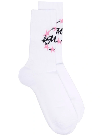 Msgm Ribbed-knit Logo Socks In 白色