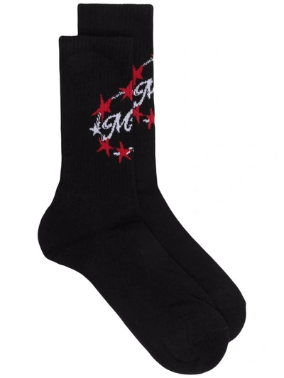 Msgm Intarsia-knit Logo Ankle Socks In 黑色