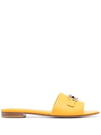 Ferragamo Rhodes Leather Slides In Yellow