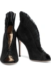 GIANVITO ROSSI GINEVRA 105 PLEATED TULLE-TRIMMED SUEDE ANKLE BOOTS,3074457345626301654