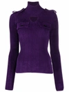Bottega Veneta High-neck Ribbed Stretch-woven Top In Purple