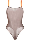 Maison Close Contrast-strap Mesh Bodysuit In 褐色