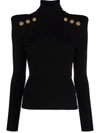 Balmain Button-detailed Ribbed-knit Turtleneck Sweater In Black