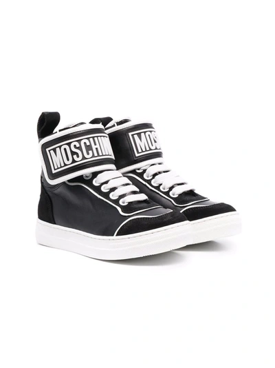 Moschino Kids' Logo-strap High-top Trainers In Black