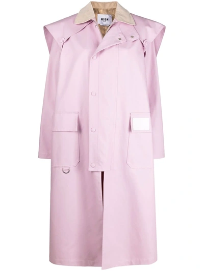 Msgm Logo-print Cotton Trench Coat In Pink