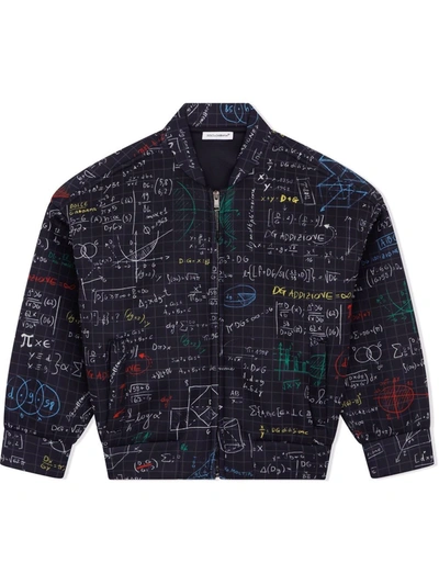 Dolce & Gabbana Kids' Algebra-print Bomber Jacket In Blue
