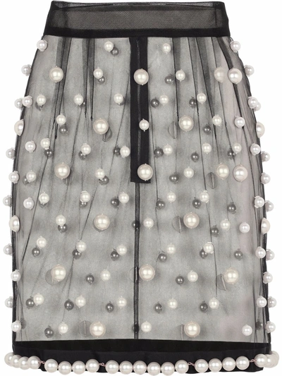 Dolce & Gabbana Faux-pearl Embellished Sheer Skirt In Black