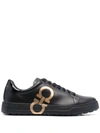 Ferragamo Black Gancini Number Sneakers In Black Gold