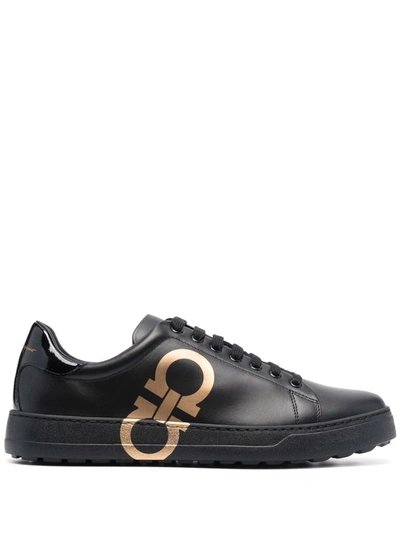 Ferragamo Black Gancini Number Sneakers In Black