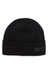 Canada Goose Tonal Emblem Merino Wool Beanie In Black