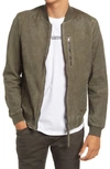 Allsaints Kemble Suede Bomber Jacket In Khaki Green