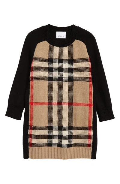 Burberry Kids' Dianne Check Merino Wool & Cashmere Sweater Dress In Archive Beige