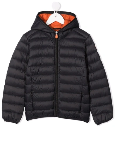 Save The Duck Kids' Padded Zip-up Hooded Jacket In Black