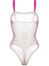 Maison Close Contrast-strap Mesh Bodysuit In Neutrals