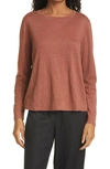 Eileen Fisher Organic Linen Long Sleeve T-shirt In Clay