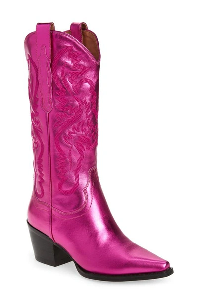 Jeffrey Campbell Dagget Western Boot In Fuchsia Metallic Leather