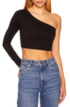 Susana Monaco One Shoulder Crop Long Sleeve In Black