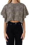 Grey Lab Animal Print Crop Dolman Top In Ivory Multi