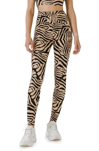 Grey Lab Animal Print High Waist Leggings In Beige/ Black