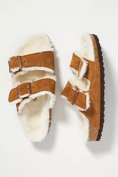 Birkenstock Arizona Shearling-lined Suede Sandals In Buff