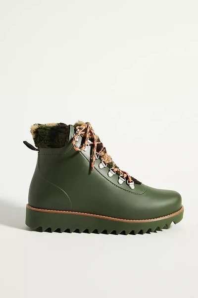 Bernardo Wiley Lace-up Rubber Rain Booties In Military
