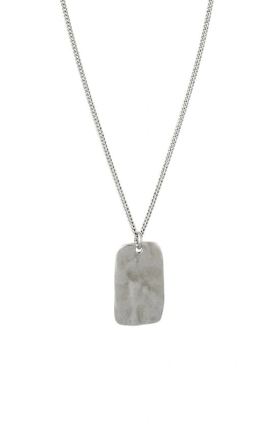 Allsaints Textured Tag Sterling Silver Pendant Necklace In Warm Silver