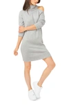 1.state Single Cold Shoulder Turtleneck Cotton Blend Sweater Minidress In Silver Heather