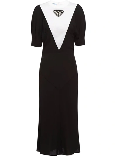 Prada Contrasting-panel Short-sleeve Dress In Black