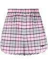 Msgm Logo-embroidered Tartan-check Shorts In Pink