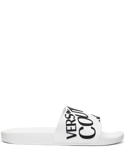 Versace Jeans Couture Logo-debossed Two-tone Slides In White