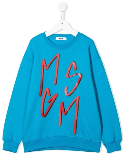 Msgm Kids' Milano Logo-print Sweatshirt In Blue