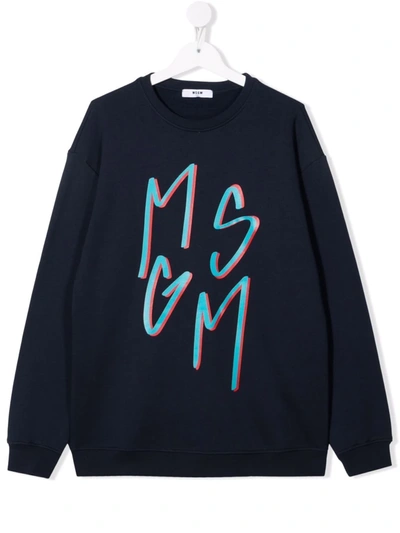 Msgm Teen Milano Logo-print Sweatshirt In Blue
